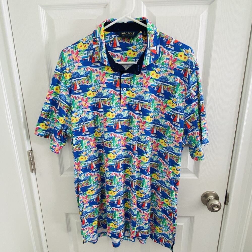 Polo Golf Ralph Lauren Shirt Mens Riviera Cotton Floral Yachting Sailboat Sail